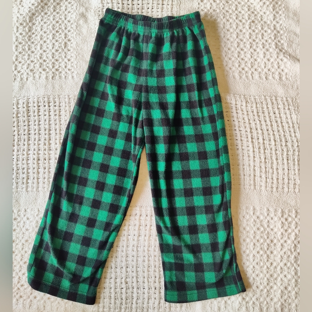 Fleece Sleep Pants Pajama Bottoms Black Green Plaid 3T